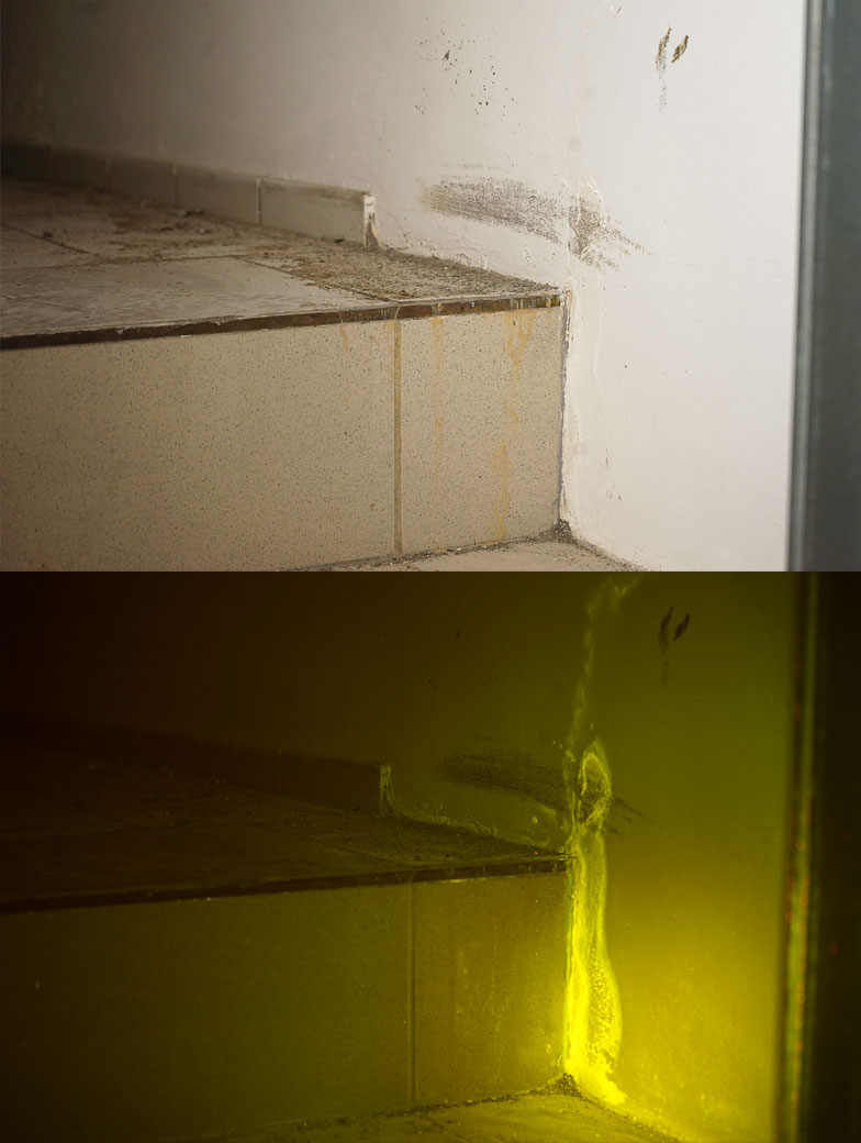 Aufnahme unter normalen Lichtverhältnissen und Bauforensische Bildaufnahme im Vergleich